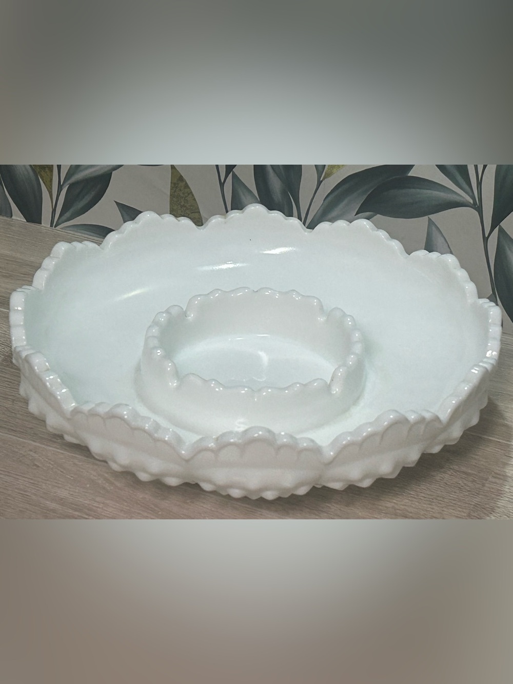 Vintage Fenton Hobnail Milk Glass Chip & Dip Bowl - Picture 1 of 8